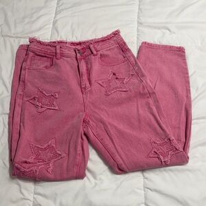 Pink Star Embroidered Jeans